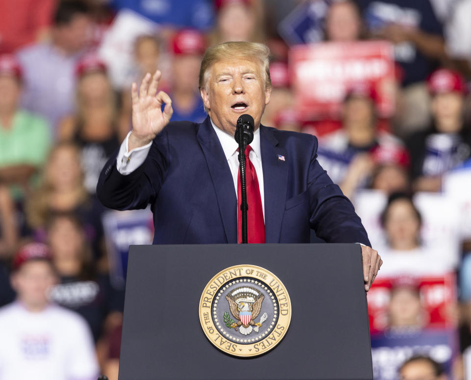  President Trump at a campaign rally in Manchester, N.H., on Aug. 15. (Photo: Lev Radin/Pacific Press/LightRocket via Getty Images)