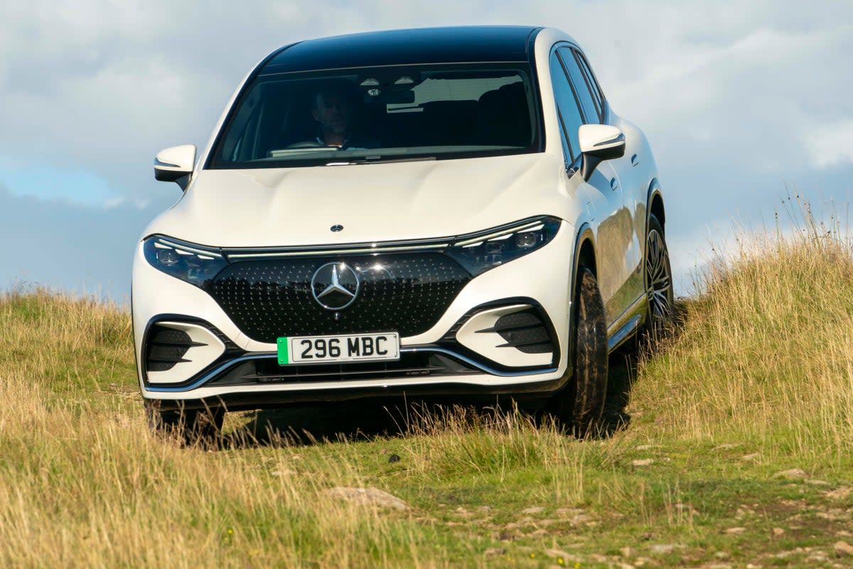 The Mercedes-Benz EQS 450 AMG is big, but the styling helps belie that bulk. It even ‘vaguely fits’ on a motorway  (Justin Leighton)