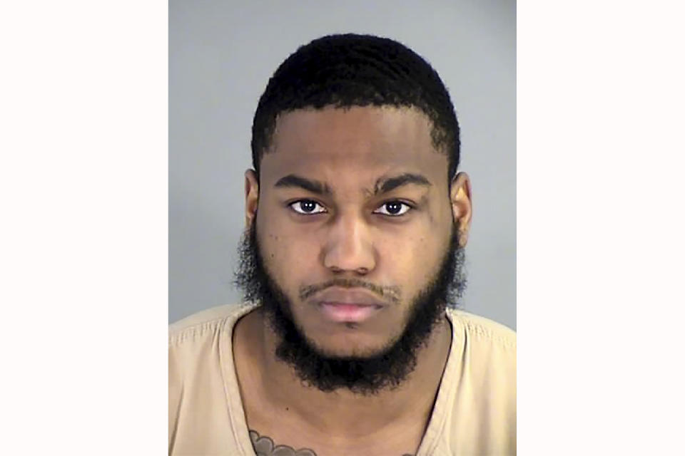 This booking photo released by the Henrico County Sheriff's Office shows Christopher Darnell Jones Jr., who was arrested Monday, Nov. 14, 2022, in the fatal shooting of three football players at the University of Virginia. (Henrico County Sheriff's Office via AP)