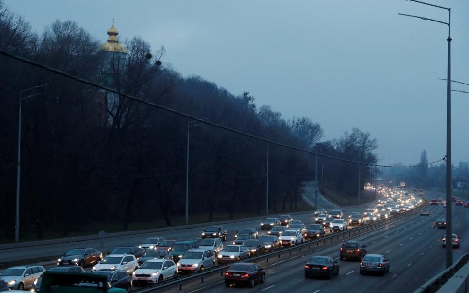 Ukrainians fleeing Kyiv this morning - REUTERS