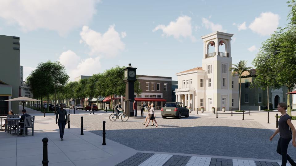 An artist's conception of Four Points Plaza at Harrison Avenue and Fourth Street, destined to become the centerpiece of downtown Panama City.