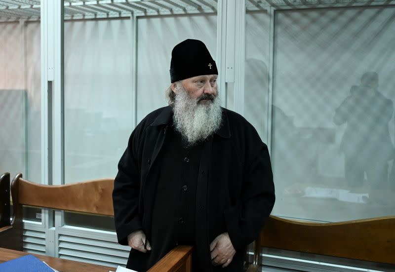 Metropolitan Pavlo of the Ukrainian Orthodox Church, accused of being linked to Moscow, attends a coart hearing in Kyiv