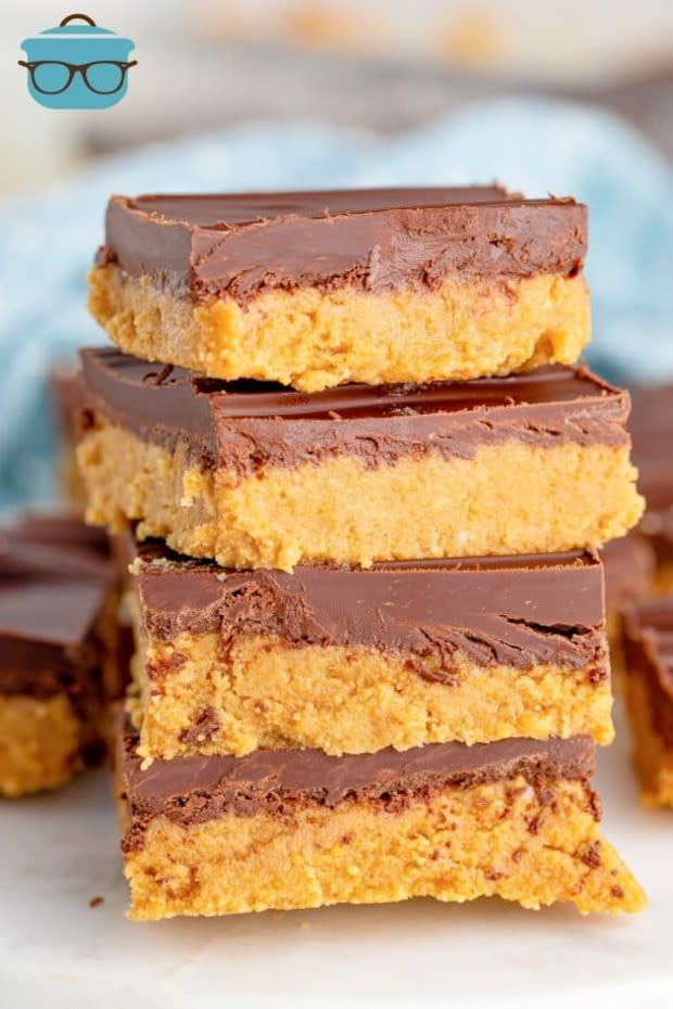 <p>The Country Cook</p><p>Grab a tall glass of milk because you will need it with these peanut butter bars covered in chocolate.</p><p><strong>Get the recipe: <a href="https://www.thecountrycook.net/grandmas-peanut-butter-bars-no-bake/" rel="nofollow noopener" target="_blank" data-ylk="slk:Grandma's Peanut Butter Bars;elm:context_link;itc:0;sec:content-canvas" class="link ">Grandma's Peanut Butter Bars</a></strong></p>