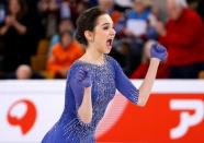 Apr 2, 2016; Boston, MA, USA; Evgenia Medvedeva of Russia reacts after her gold medal performance in the ladies free skate at the ISU World Figure Skating Championships at TD Garden. Mandatory Credit: Winslow Townson-USA TODAY Sports