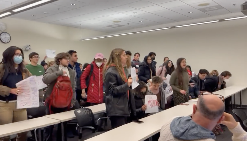 Footage of the protest at Harvard University against professor John Comaroff was posted to Twitter (Rosie Couture / Twitter)