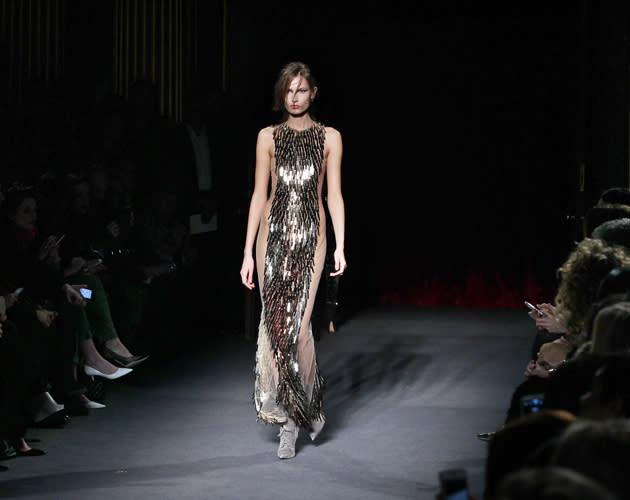 Julien Macdonald's show featured sexy sheer cut outs and sequins ©Rex