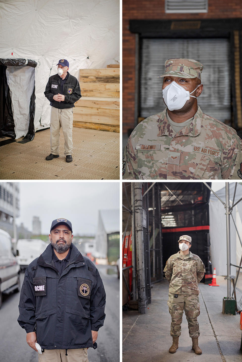 Clockwise from top-left: Frank DePaolo, Deputy Commissioner for Forensic Operations; Steve Ollennu, Senior Airman; Naraly Garcia, Specialist, Muhammed Qureshi, City Mortuary Technician | Natalie Keyssar for TIME