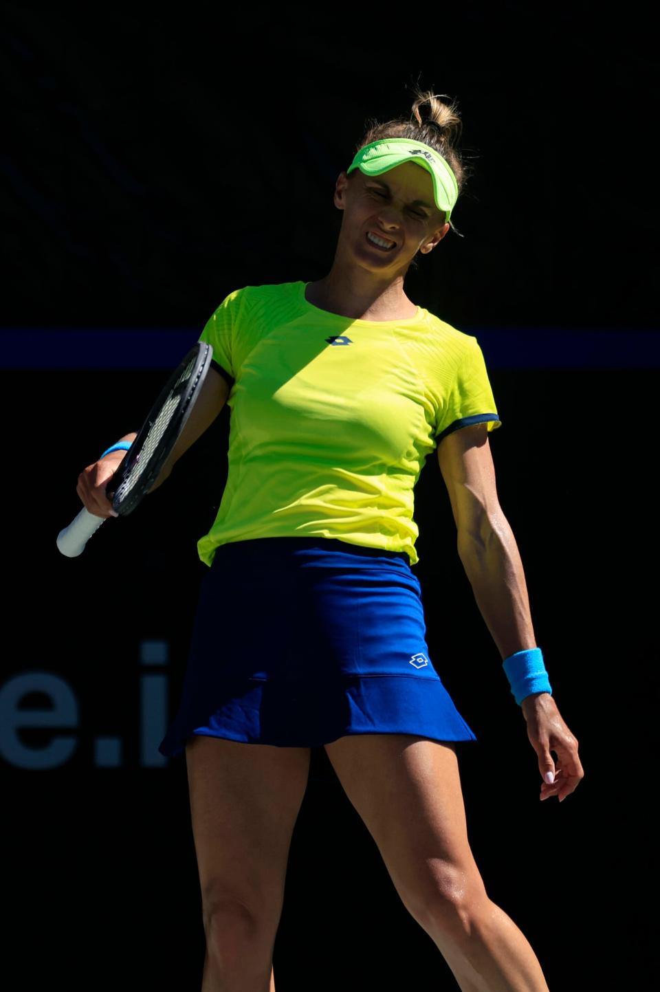 Ukraine's Lesia Tsurenko reacts to a missed point during Saturday's Billie Jean King Cup women's tennis tournament.