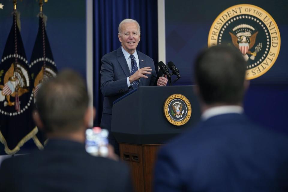 U.S. President Joe Biden takes questions from reporters in Washington, D.C., after speaking about the Chinese surveillance balloon and other unidentified objects shot down by the American military. (AP Photo/Evan Vucci)