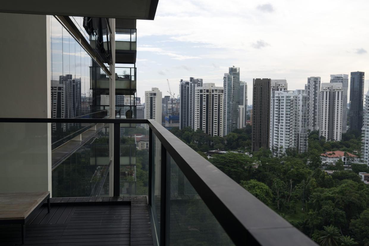 A view of condominiums near Orchard Road from an apartment in the market at the Reignwood Hamilton Scotts luxury apartment building on Scotts Road in Singapore.