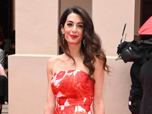 Amal Clooney Red Floral Celebrity Cocktail Dress