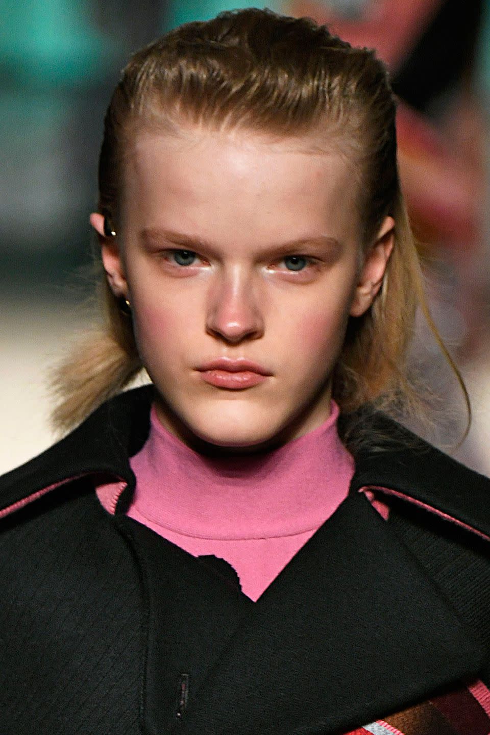 <p><strong>Trend: boyish blush</strong></p><p>"I wanted the models to look like young boys on a cold day", says lead make-up artist Lyndsey Alexander. The result was a cold coloured flush - Mac's Blush in Bubbles Please, available this spring, worn low on the cheeks not on the apples and applied with a fan brush for a natural-looking finish. The new Sweetie Liquid Lipcolour in Funfetti Cake, available in the summer, was applied too, alongside <a rel="nofollow noopener" href="https://www.maccosmetics.co.uk/product/13848/9618/products/makeup/face/multi-use/mixing-medium-shine?cm_mmc=GoogleBase-_-ShoppingFeed-_-Face-_-Multi-Use&gclid=CjwKCAiAn5rUBRA3EiwAUCWb20vPFQKEm6bTrHTjfZ8tp-r4EV5D13DydboyjRRCEfr29UG1LhzA7BoC7YoQAvD_BwE&gclsrc=aw.ds&dclid=COjD0rLMqtkCFZk54Aodcp8Fmw" target="_blank" data-ylk="slk:Mixing Medium;elm:context_link;itc:0;sec:content-canvas" class="link ">Mixing Medium</a>, £16.50. Try Mac's <a rel="nofollow noopener" href="https://www.maccosmetics.co.uk/product/13842/31094/products/makeup/face/blush/mineralize-blush#/shade/Dainty" target="_blank" data-ylk="slk:Mineralise Blush in Dainty;elm:context_link;itc:0;sec:content-canvas" class="link ">Mineralise Blush in Dainty</a>, £16.50 for now. </p>