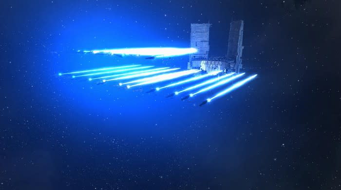 Animated spaceship firing lasers.