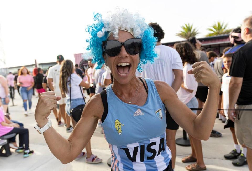 Andrea Braverman, 50, Boca Raton, reacts before the start of a Leagues Cup group stage match between Inter Miami and Atlanta United at DRV PNK Stadium on Tuesday, July 25, 2023, in Fort Lauderdale, Fla. MATIAS J. OCNER/mocner@miamiherald.com