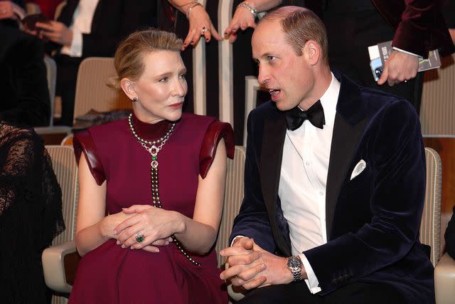 <p>Jordan Pettitt - WPA Pool/Getty</p> Cate Blanchett and Prince William at the 2024 BAFTAs on Feb. 18, 2024