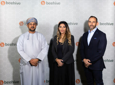 Deputy Chairman of Public Authority for SME Development, Abdul Aziz Al Reesi;  Oman Country Manager for Beehive, Mayan Al Asfoor;  and CFO & COO of Beehive, Peter Tavener.