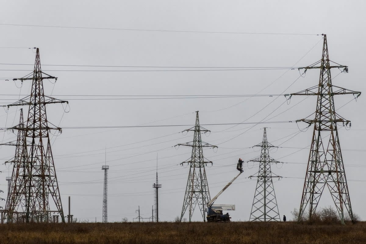 Electric power lines damaged by Russian military strikes in Kherson region, pictured on November 30  (REUTERS)