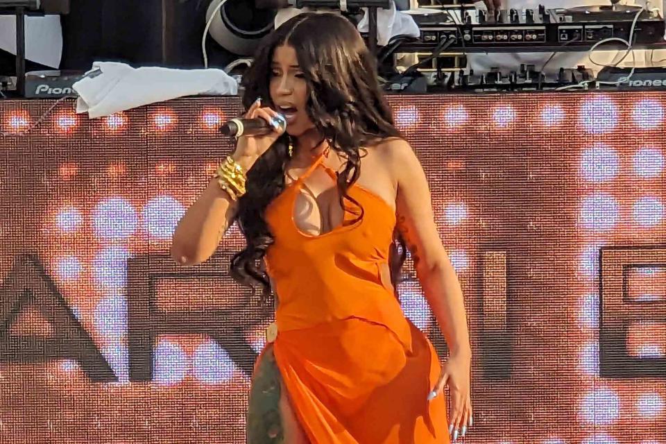 <p>Brian Prahl / SplashNews.com</p> Cardi B performs in Las Vegas