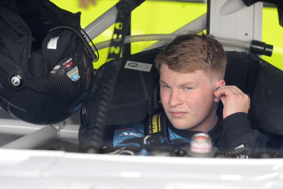 MADISON, IL - JUNE 22: Young's Motorsports Chevrolet Silverado driver Tyler Dippel (02) sits in his truck before the start of practice for the NASCAR Gander Outdoors Truck Series CarShield 200 presented by CK Power on June 22, 2019, at the World Wide Technology Raceway in Madison, Illinois. (Photo by Michael Allio/Icon Sportswire via Getty Images)
