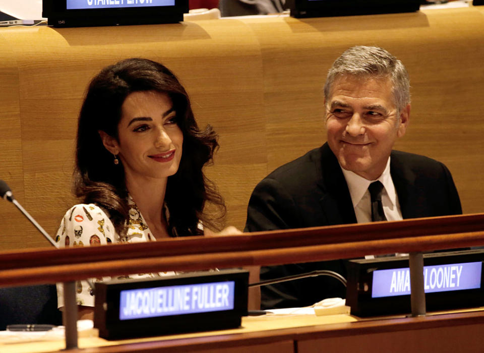 George Clooney and wife Amal Clooney attend a United Nations assembly on September 20, 2016 in New York, New York. (Photo: Peter Foley – Pool/Getty Images)