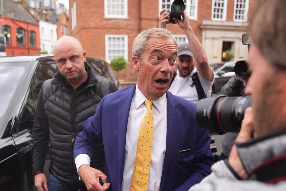 Reform UK leader Nigel Farage arrives at a fundraiser for Donald Trump, hosted by former Neighbours star Holly Valance (James Manning/PA) (PA Wire)