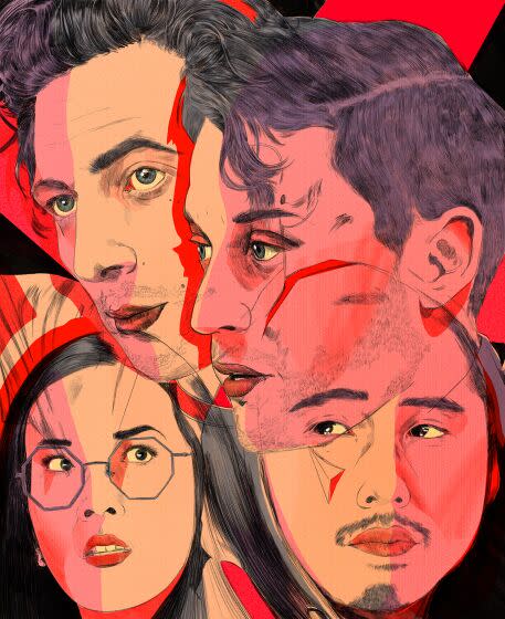 Illustration of actors, clockwise, Jeremy Allen White, Kieran Culkin, Steven Yeun and Ali Wong.