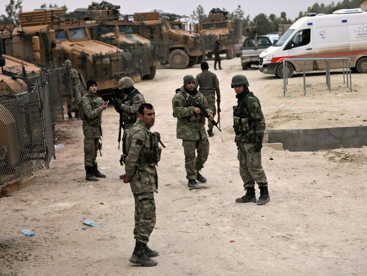 Turkish forces are seen near Mount Barsaya, northeast of Afrin, Syria: Reuters