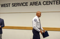 <p>Charlotte-Mecklenburg Police Chief, Kerr Putney, walks away from the podium after speaking to the media about the release of police video at the West Service Area Center in Charlotte, N.C., Saturday, Sept. 24, 2016. The footage of the fatal police shooting of Keith Lamont Scott was released after several days of demonstrations that coalesced around demands that the public see the video. (Todd Sumlin/The Charlotte Observer via AP)</p>