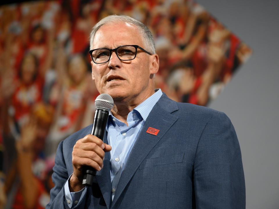 Washington Gov. Jay Inslee speaks during a forum on gun safety at the Iowa Events Center on August 10, 2019 in Des Moines, Iowa.