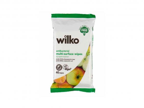 Antibacterial wipes are ideal for cleaning surfaces and tableware before you sit down to eat (Wilko)