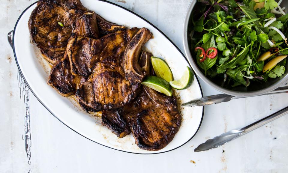 Vietnamese-Style Pork Chops with Fresh Herb Salad