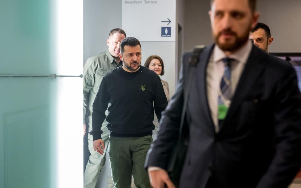 Mr Zelensky arrives to a session with CEOs during the annual meeting of the World Economic Forum