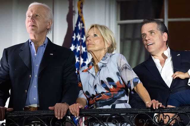 <p>SAUL LOEB/AFP via Getty</p> President Joe Biden, first lady Jill Biden and their son Hunter Biden watch fireworks on July 4, 2023