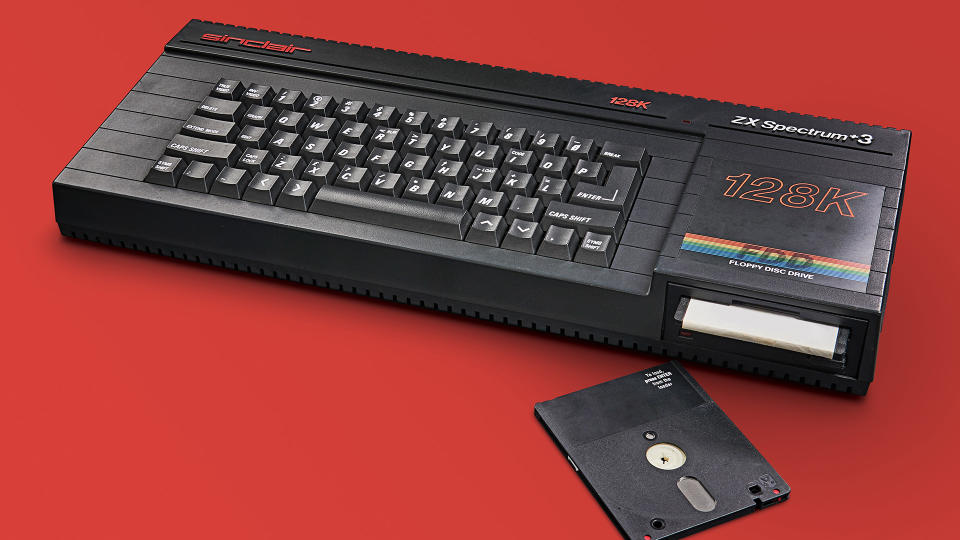 The ZX Spectrum with a colourful background.