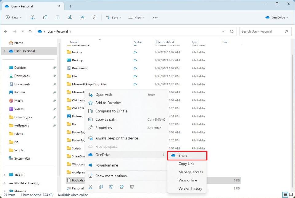 OneDrive Share from File Explorer