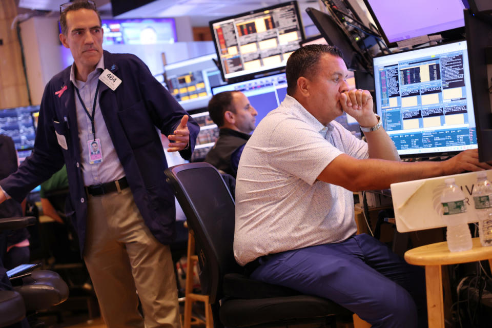 Traders on the New York Stock Exchange floor during the Aug. 2 market selloff. <p>Michael M. Santiago/Getty Images</p>