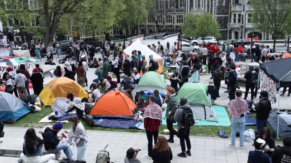City College of New York students set up tents in an anti-Israel protest. Reuters