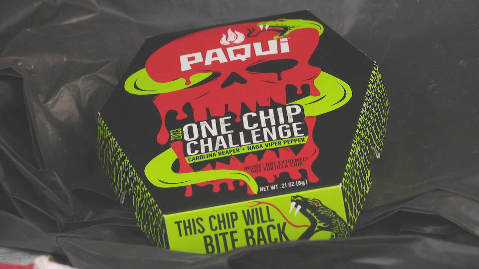 A box of the One Chip Challenge from Paqui. / Credit: CBS Boston