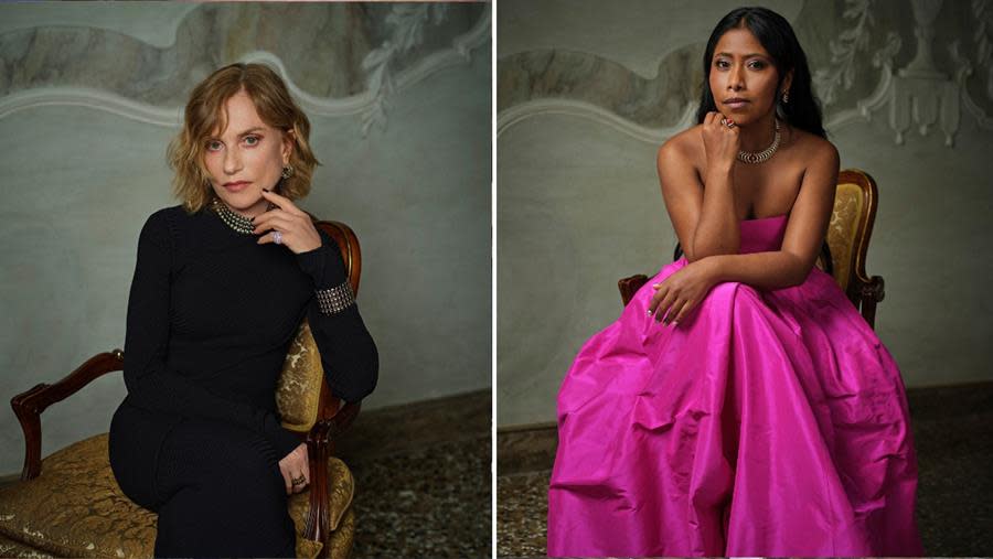 Isabelle Huppert (Left) and Yalitza Aparicio (Right) get pensive at the Cartier Night of Celebration of the 80<sup>th</sup> International Film Festival of La Biennale di Venezia. (Victor Picon © Cartier)