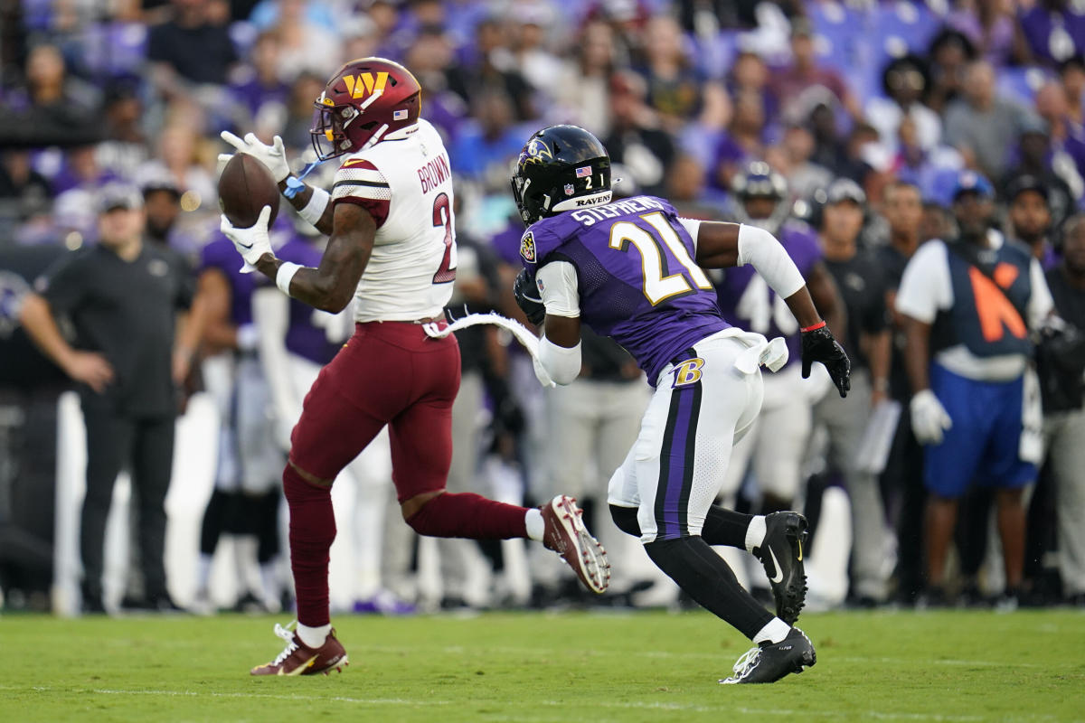 Washington Commanders WR Dyami Brown (2) catches a pass while