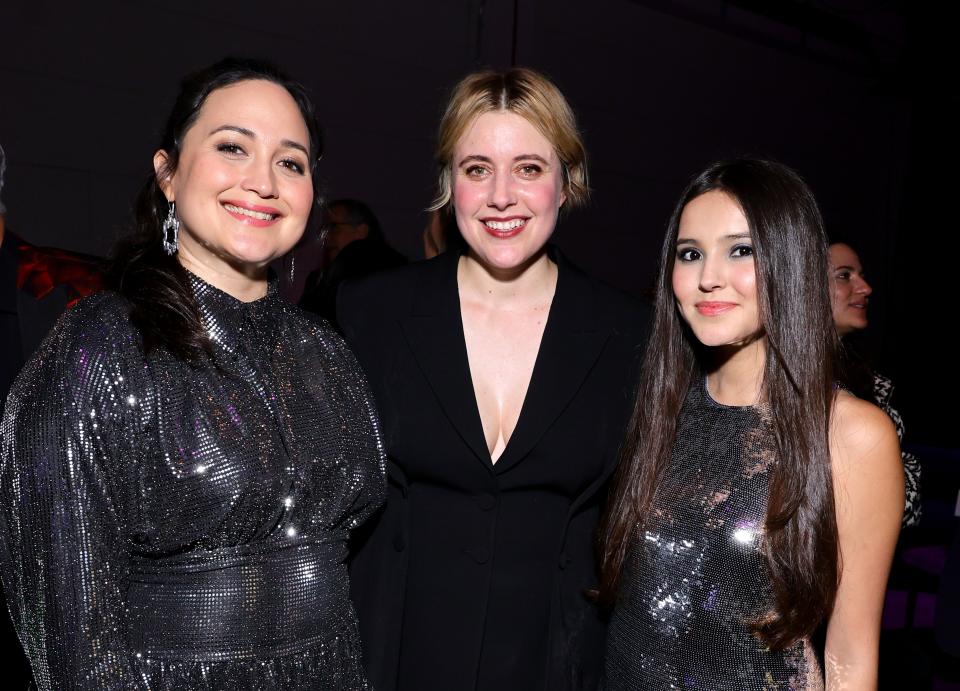 HOLLYWOOD, CALIFORNIA - DECEMBER 06: (L-R) Lily Gladstone, Greta Gerwig and Isabel Deroy-Olson attend IndieWire Honors 2023 at NeueHouse Hollywood on December 06, 2023 in Hollywood, California. (Photo by Matt Winkelmeyer/IndieWire via Getty Images)