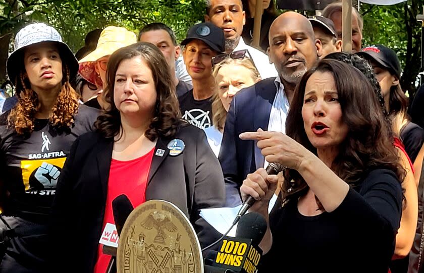 Dascha Polanco, SAG-AFTRA executives Rebecca Damon, Ezra Knight and Fran Drescher