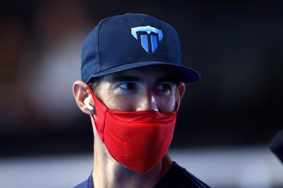 Michael Phelps attends Day 2 of the 2021 U.S. Olympic Team Swimming Trials at the CHI Health Center in Omaha, Nebraska.