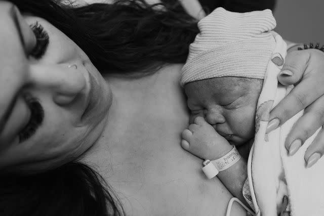 <p>Amber Hoskins</p> Emily with baby Atem