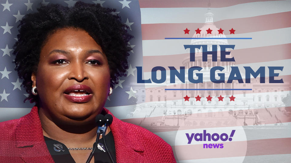 Stacey Abrams (Photo illustration: Yahoo News; photos: Alberto E. Rodriguez/Getty Images for The Hollywood Reporter; AP)