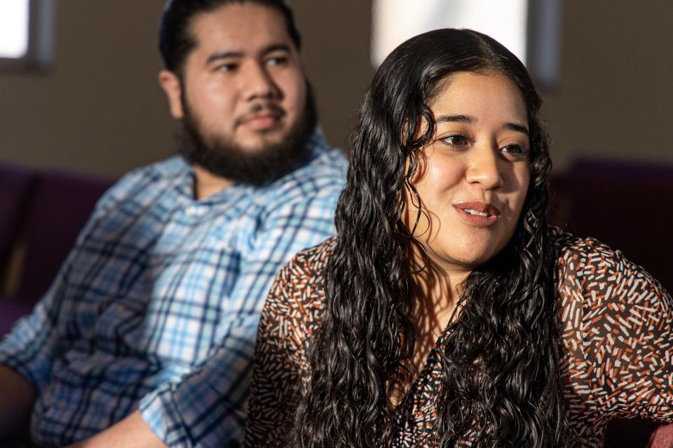 Arely Vera and Isreal Sanchez attend the last Saturday service at Holy Angels Church in Oklahoma City on Saturday, Feb. 11.