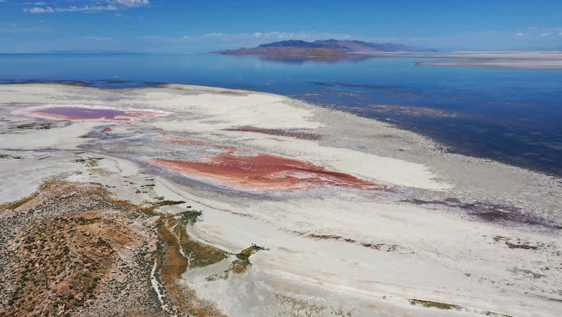 Record low water levels are seen in the Great Salt Lake from Antelope Island on Friday, July 22, 2022.