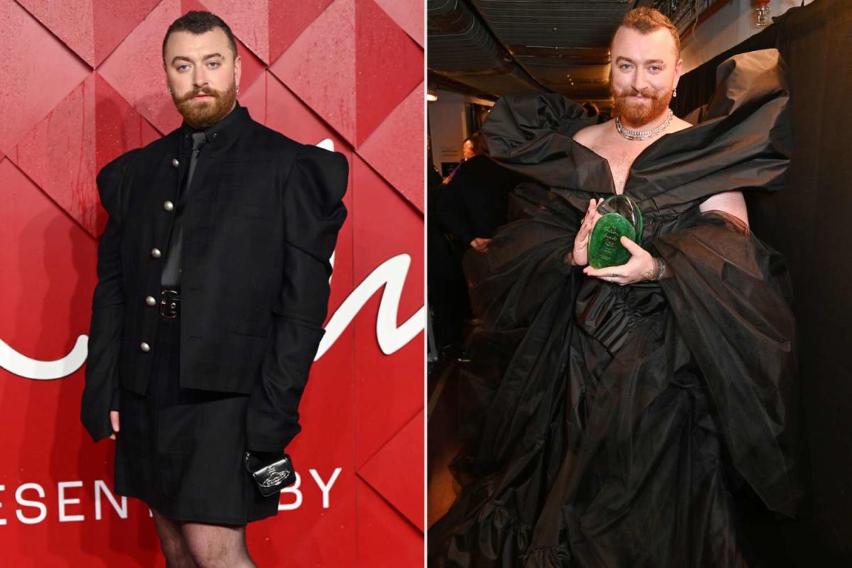 Sam Smith Changes from Towering Heels and a Skirt to a Taffeta Gown at  British Fashion Awards