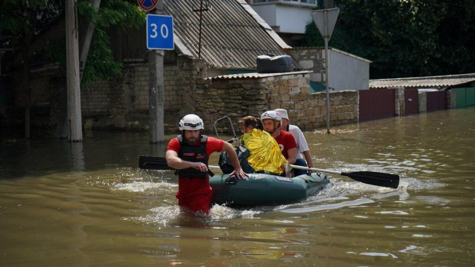 Red Cross Ukraine Flooding 1
A team of International Red Cross workers in southern Ukraine rescue an elderly couple from rising floodwaters after the Kakhovka Dam collapsed following an explosion on June 6.