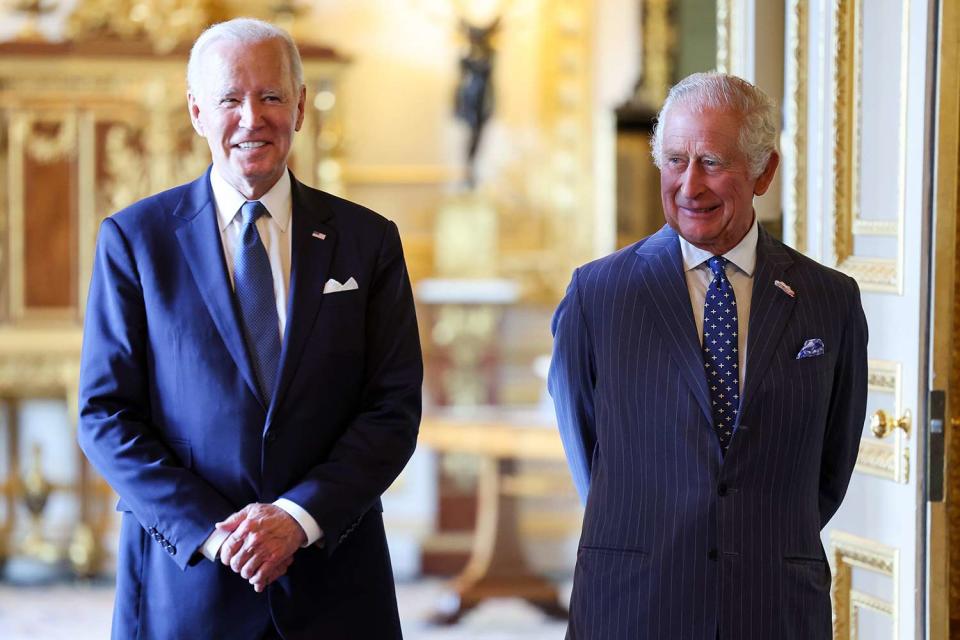 <p>Chris Jackson/WPA Pool/Shutterstock</p> President Joe Biden and King Charles III at Windsor Castle on July 10, 2023